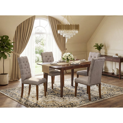 Mahogany Finish Rectangular Solid Wood Top With Butterfly Leaf Dining Table Set