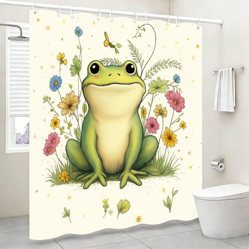 Rideau de douche 72 x 72 po à motif floral et grenouille