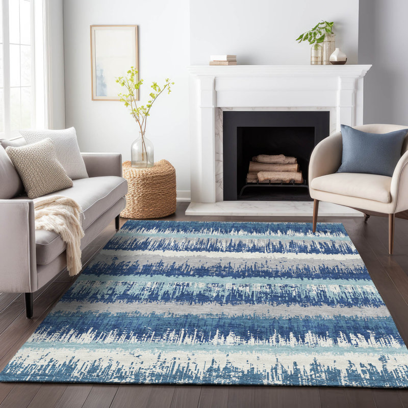 Tapis intérieur / extérieur bleu lavable Nyelle , 10 pi x 14 pi