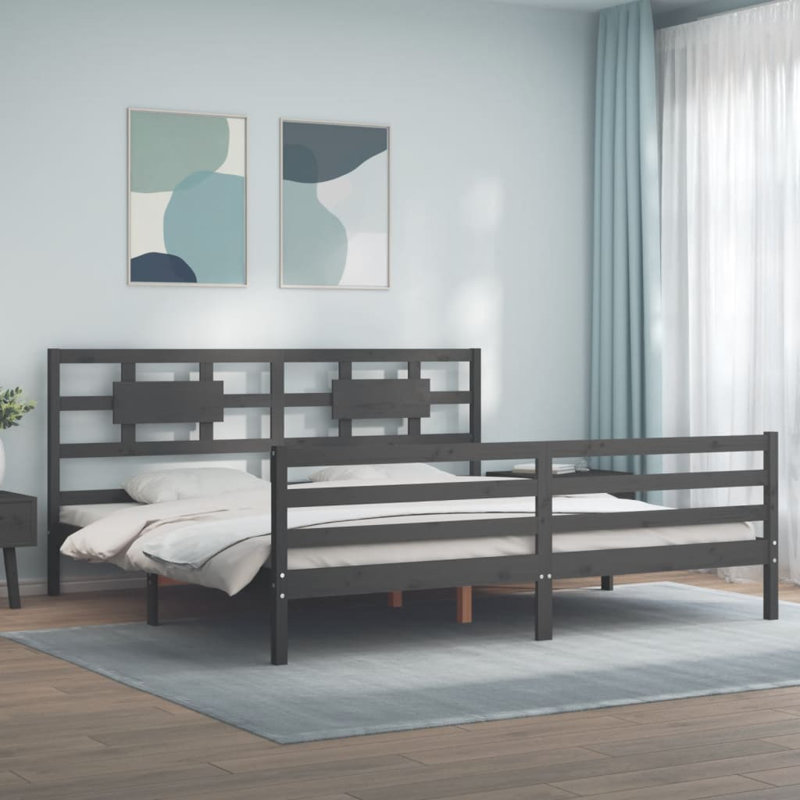 Annael Solid Wood Bed, Grey, Emperor (7')
