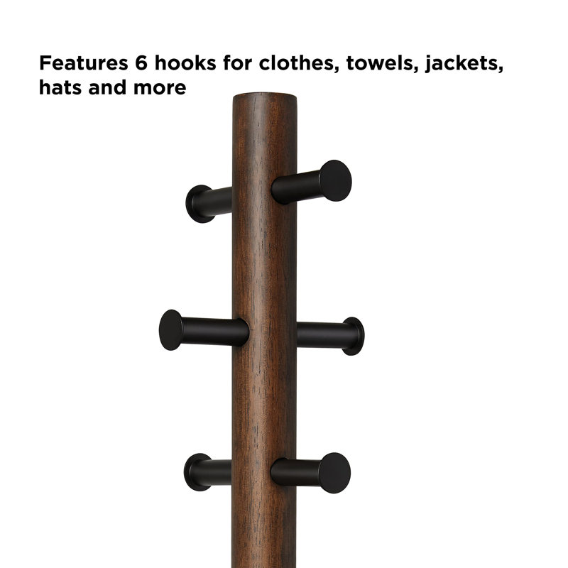 Black and Walnut Multifunctional Coat Rack with Integrated Stool