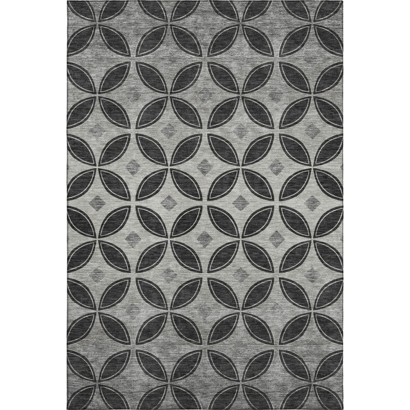 Premium Machine Washable Mayfield AMF2423 Geometric Rug, 10' x 14', Black