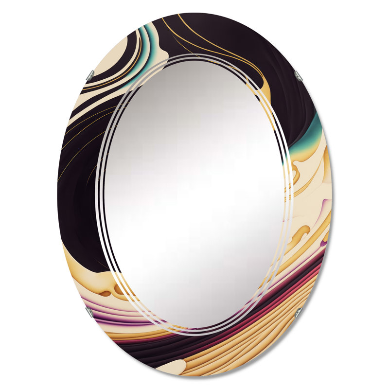 Pradyun Purple, Gold And Blue Swirl II - Modern Spiral Wall Mirror, 30" x 20"