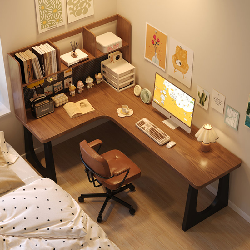 Nut-brown L-Shaped Solid Wood writing desk, Left Hand Return, 61.02"H x 78.74" W x 55.12" D
