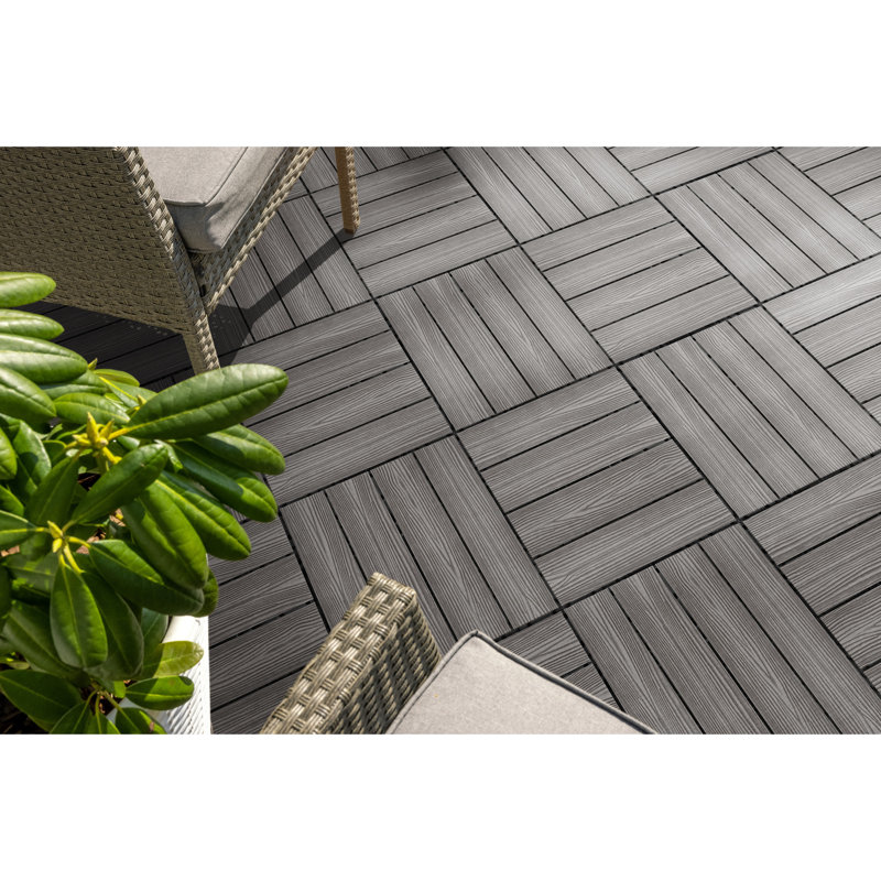 Carreaux de terrasse carrés, paquet de 6, Ébène moderne