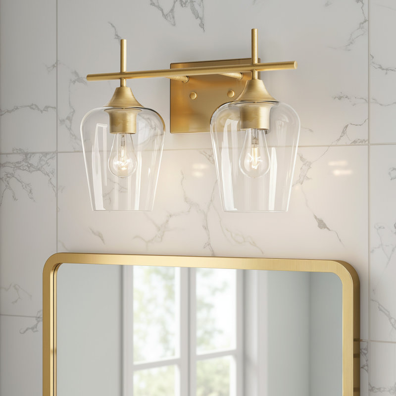Éclairage pour meuble-lavabo à intensité variable Herminie, Laiton antique, Clair, Deux lumières