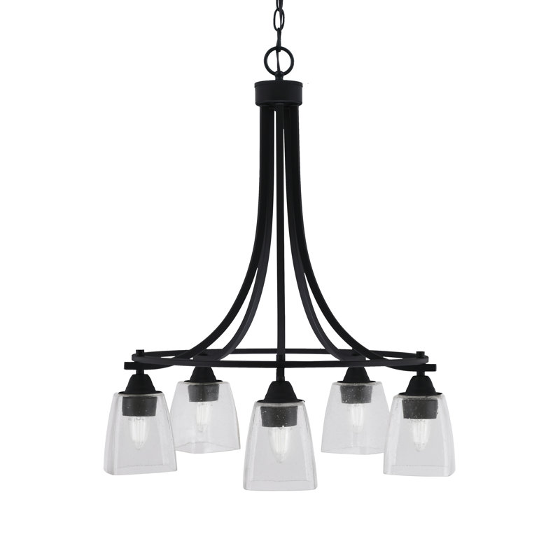 Lustre encastré à 5 lumières Paramount, fini noir mat avec verre carré transparent de 4,5 po