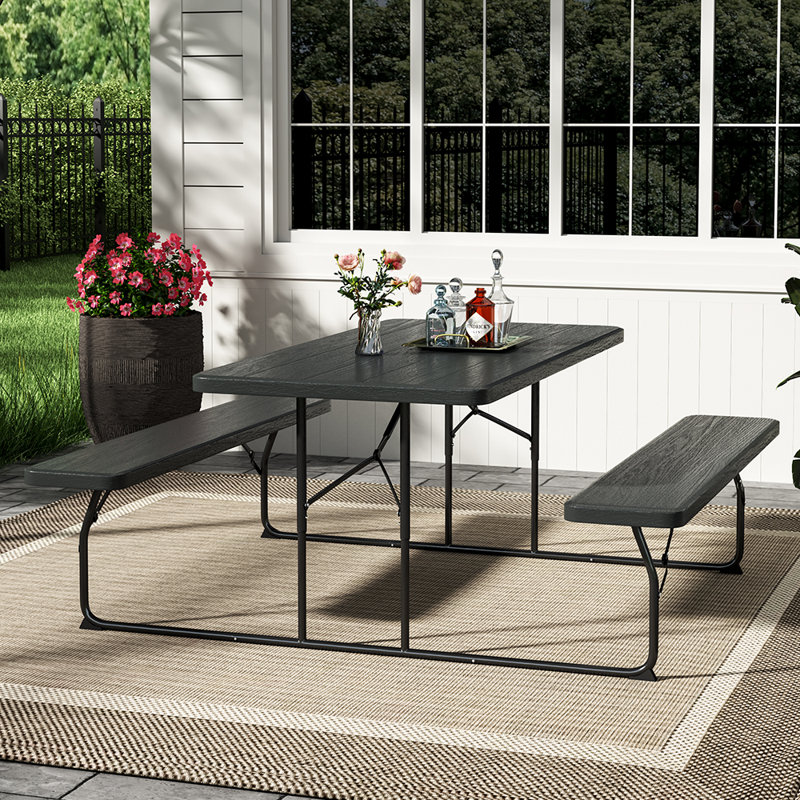 Brutton 6 - Person Patio Dining Set with Rectangular Table, Black
