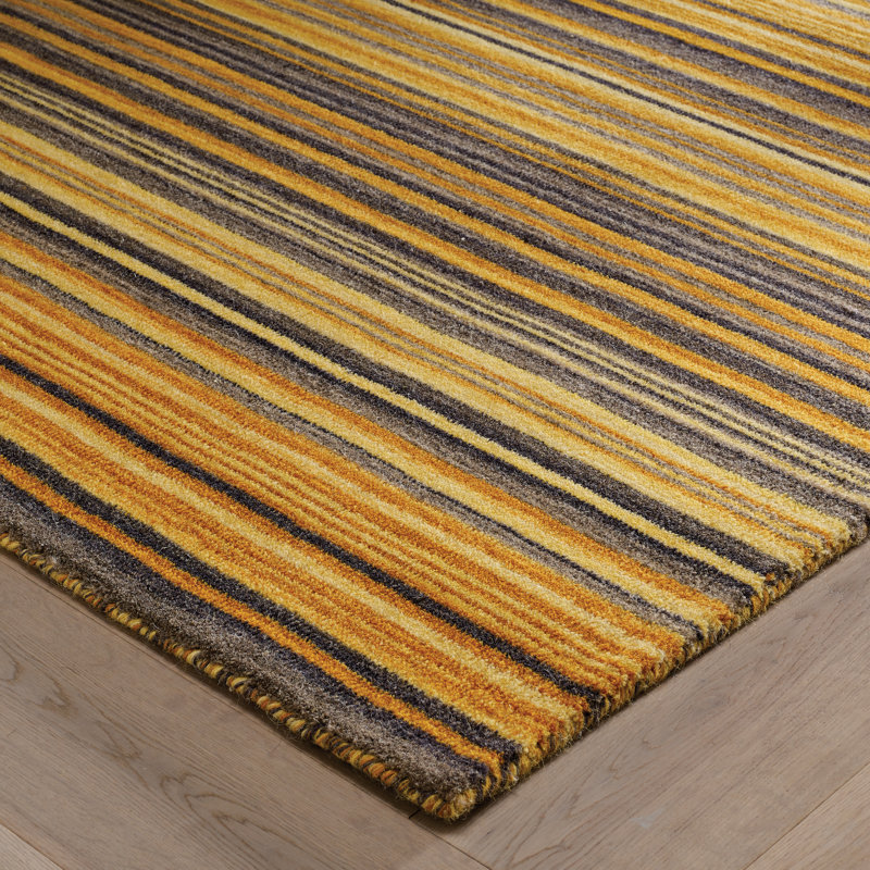 Tarren Handwoven Wool Yellow Striped Area Rug, Rectangle 200cm x 285 cm