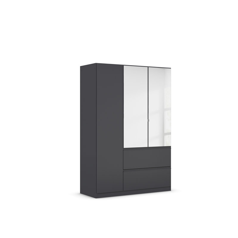 Wardrobe wardrobe COSTA hinged door wardrobe with push-to-open function, 197cm H x 136cm W x 54cm D, Metallic Grey
