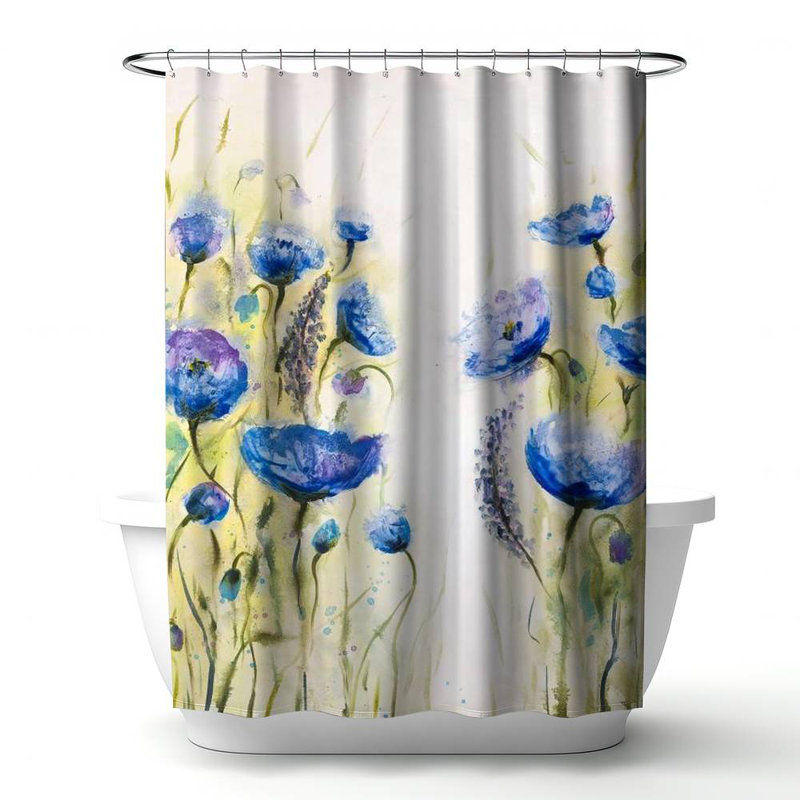 Floral – Polyester Shower Curtain, Dye Sublimation Print, 71" W × 74" L
