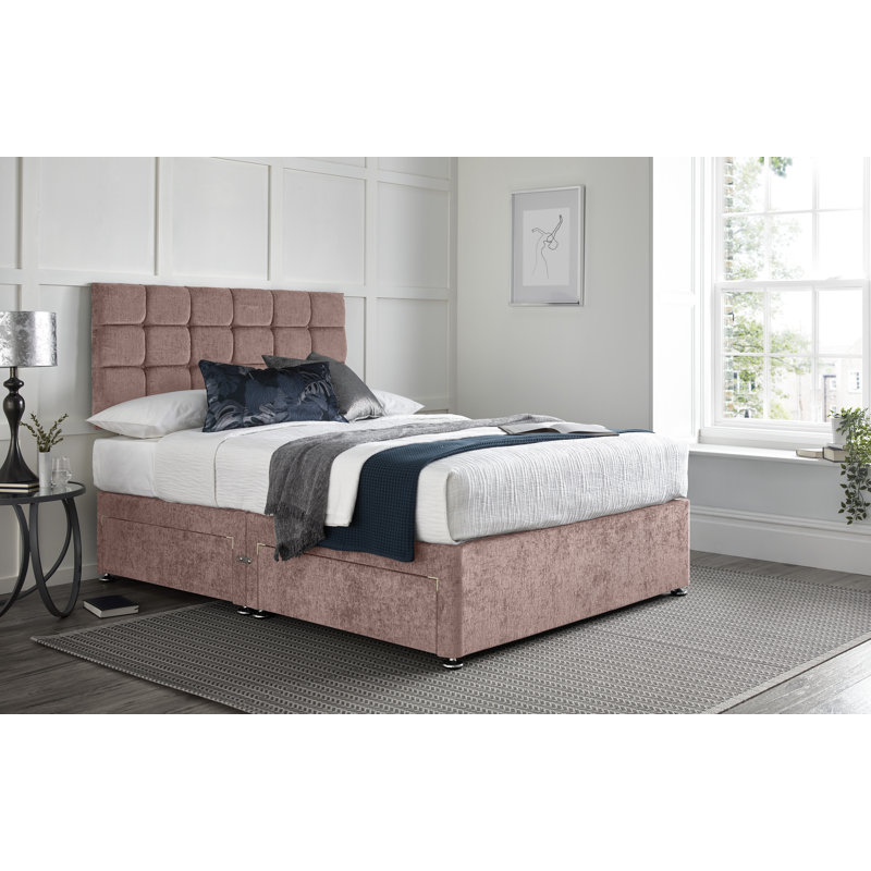 Wattenberg Divan Bed with 24" Headboard on Struts, Mink, 4 Drawers, Kingsize (5')