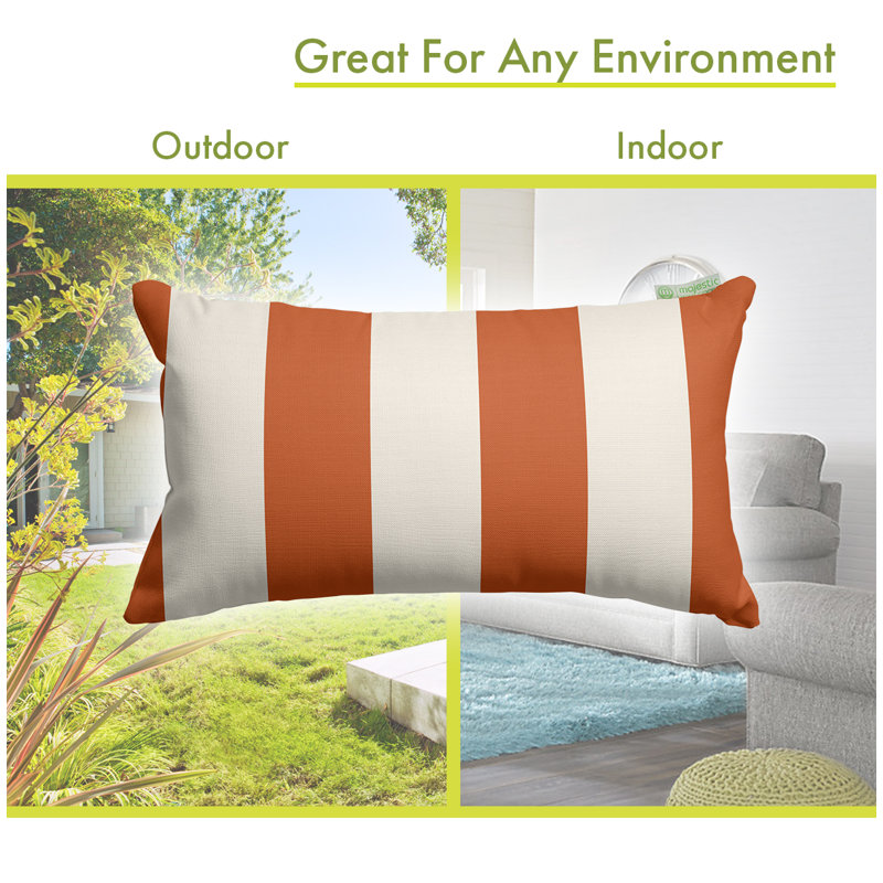 Burnt Orange and White Striped Rectangular Outdoor Pillow