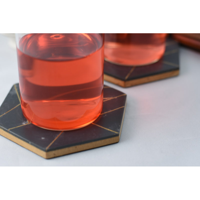 Ensemble de sous-verres géométriques en bois avec support, gris, Art déco