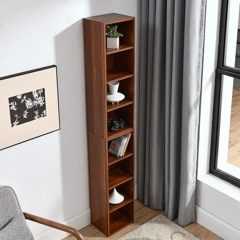 Étagère de rangement multimédia à 8 niveaux, armoire de rangement compacte CD DVD avec tablettes ajustables, bibliothèque haute étroite pour bureau à domicile, bibliothèque multifonctionnelle à deux étages