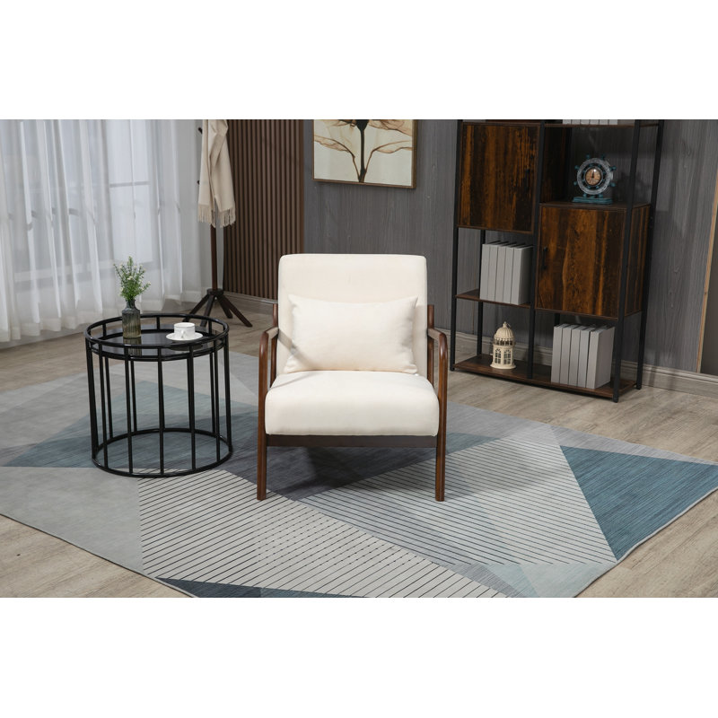 Chaise d'appoint Mid-Century moderne avec structure en bois, Blanc antique, Brun