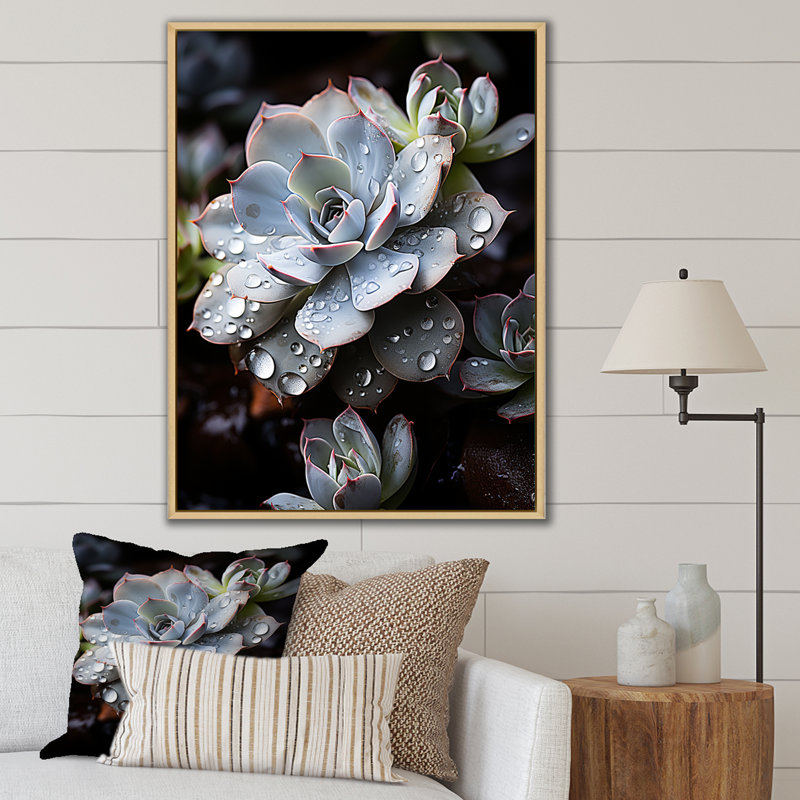 Bleu succulent explosion, Cadre naturel flottant, H 32 po x l 24 po x P 1 po