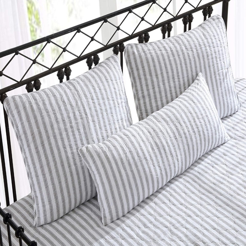 Ensemble de lit de jour Stone Cottage, literie réversible en coton avec taies décoratives assorties et coussin décoratif, prélavé pour plus de douceur (gris Willow Way, lit de jour)