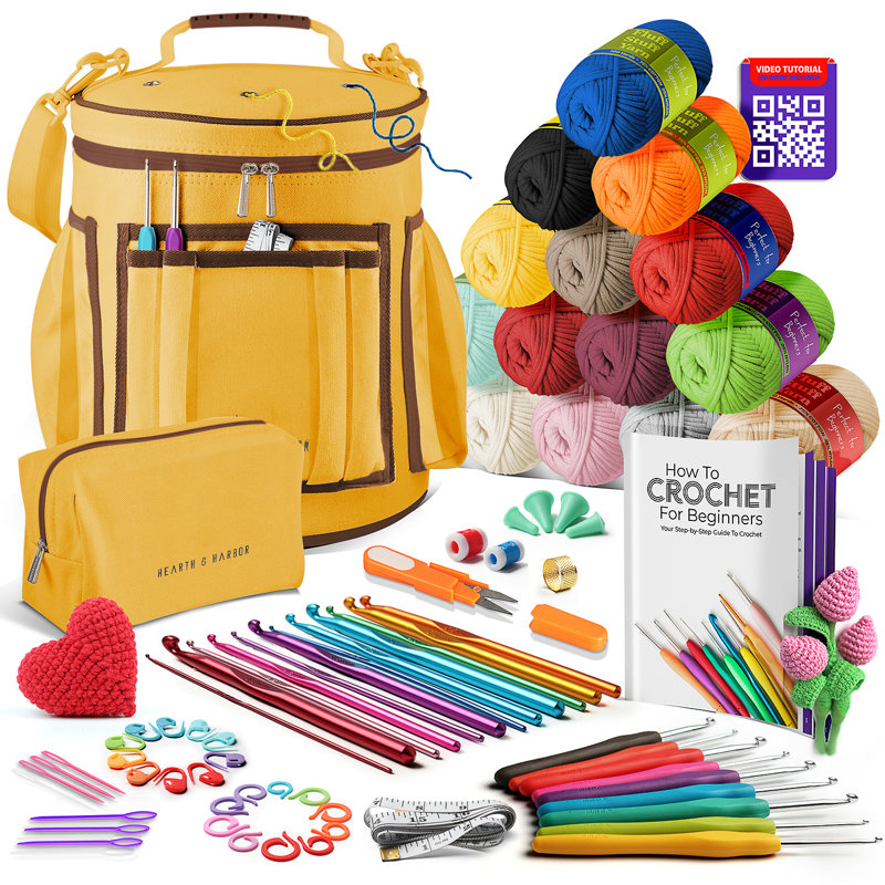 Trousse de crochet pour débutants avec didacticiels vidéo étape par étape, Moutarde