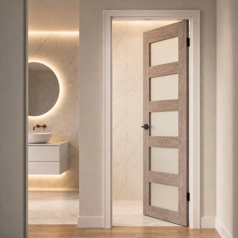 Dalle de porte en verre givré 5-Lite pour maison, 30"×80", Réversible (sans trous)