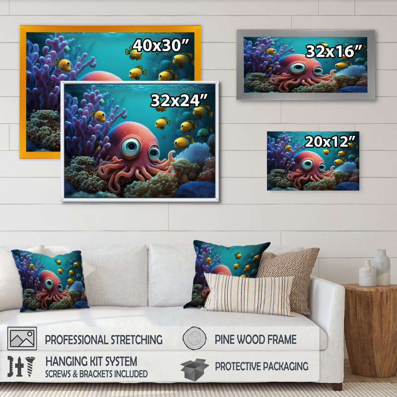 " Under The Sea I ", Black Picture Framed Canvas, 20" W x 12" H x 1" D