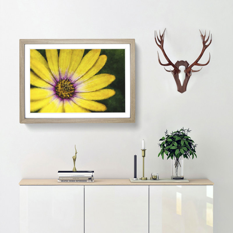 Yellow Gerbera Flower - Picture Frame Painting Print, Oak Framed, 62cm H x 87cm W x 2cm D