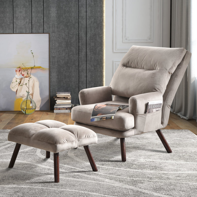 Bentleyville Upholstered Accent Chair with Ottoman, Gray Velvet