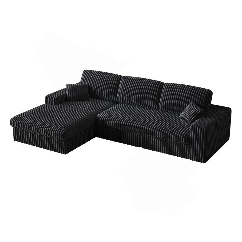 Canapé en velours côtelé modulaire de 114,5 pi, canapé réversible à siège inclinable, canapé 2 en 1 avec fauteuil inclinable et canapé en forme de L avec trois coussins décoratifs et deux coussins décoratifs