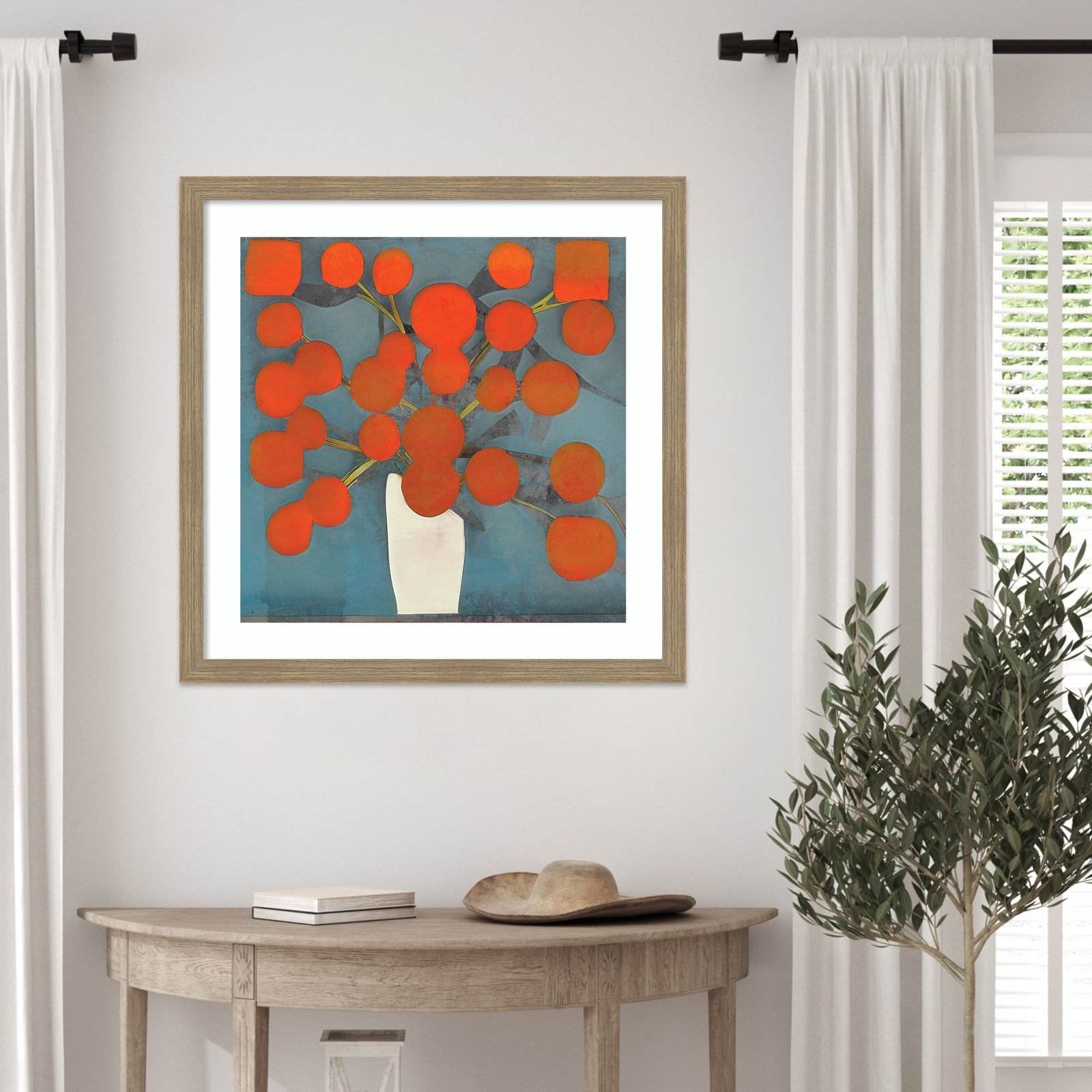 Abstract Orange Flowers Print by Elena Ray, Brown, 26" H x 26" W
