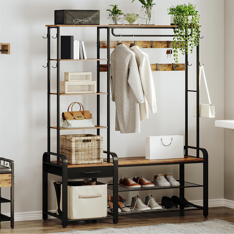 Metal 17 - Hook Coat Rack, Brown/Black