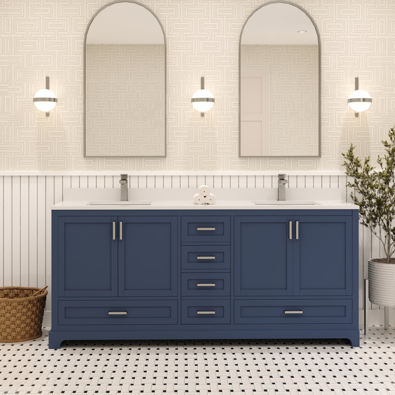 Maya 71.25'' Double Bathroom Vanity Base Only, Navy Blue