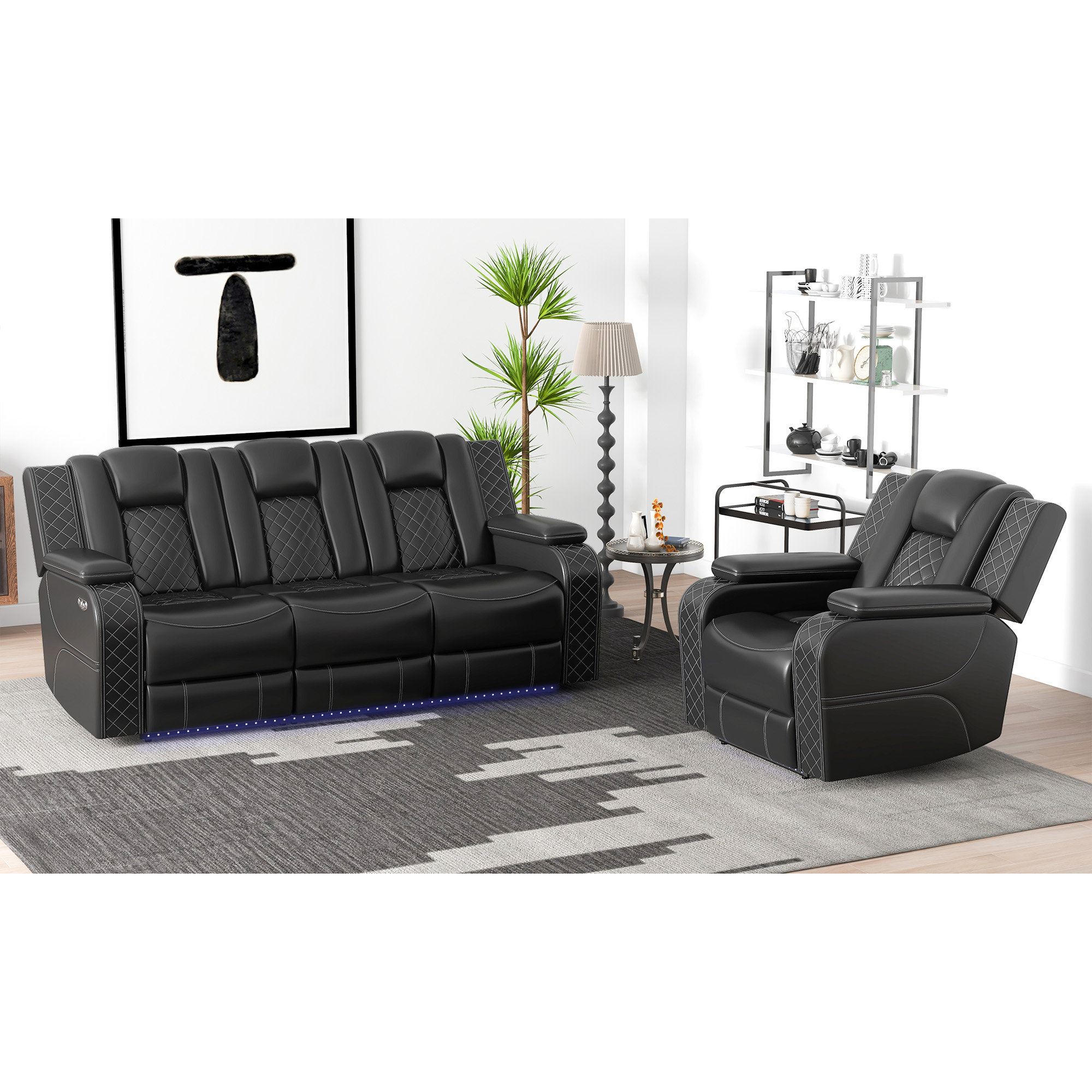 Davarious 2 - Piece Modern Multifunctional Breathable Leather Reclining Living Room Set with USB