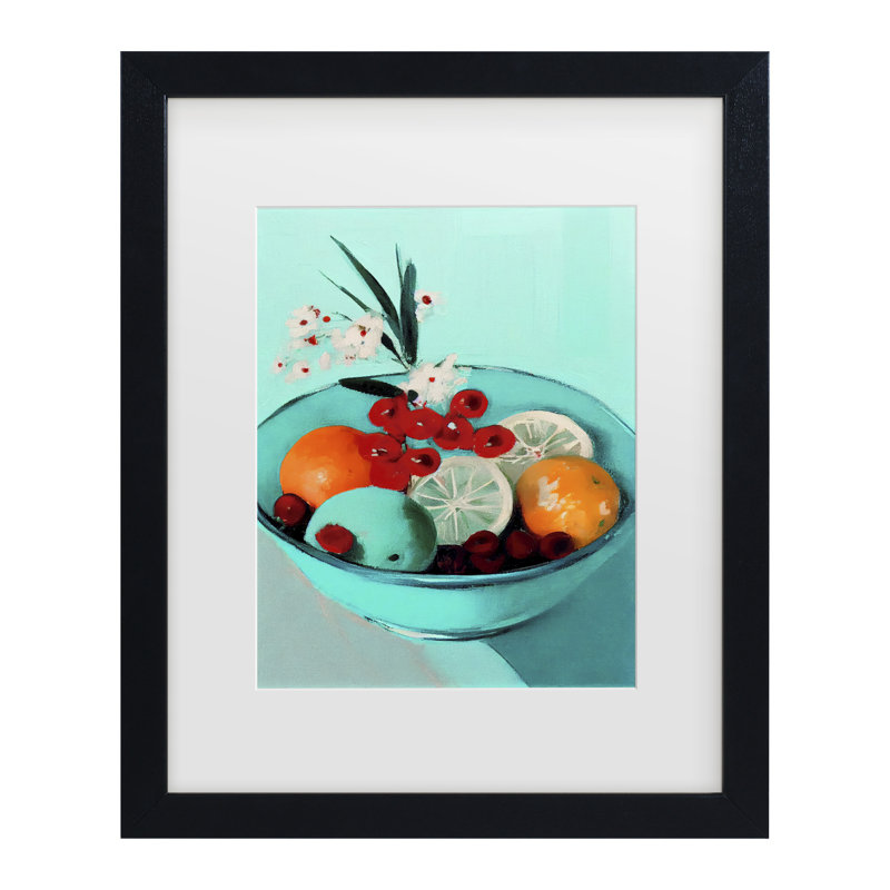 Œuvre encadrée à la bolognaise, «Fruit délicieux», Cadre noir, H 13 po x l 16 po