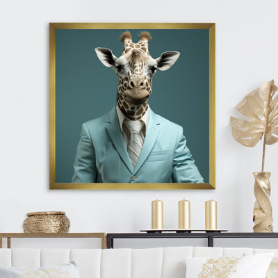 Bleu et gris habillé de mode girafe - girafe, art mural animal