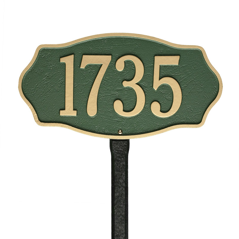 Hampshire 1-Line Lawn Address Sign, Green/Gold, Yes