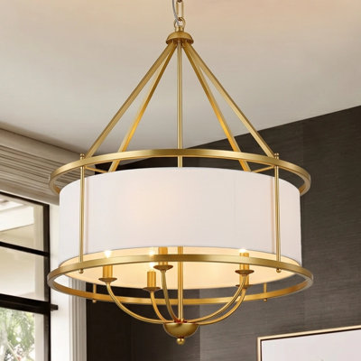 24 Inch Modern Drum Pendant Light With Adjustable Chain, Fabric Chandelier