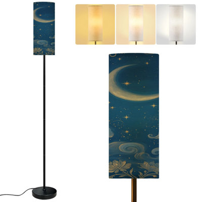  68.5" Standing Floor Lamp Whimsical Night Sky Crescent Moon Stars Clouds Dimmable Metal Pole Lamp with Linen Lampshade LED Bulb Included