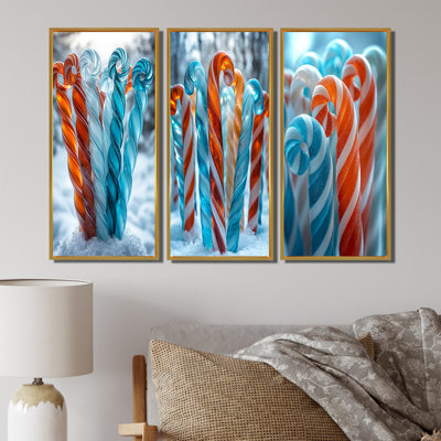 Canne de Noël orange et bleue, collection d'art mural de Noël