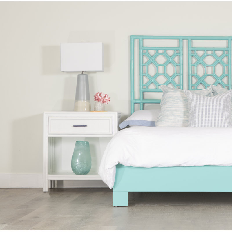 Rattan Open-Frame Headboard, King, Turquoise