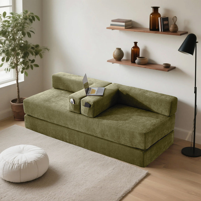 Canapé-lit Boneless 6-en-1, Chenille verte