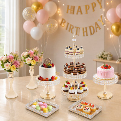 Présentoir à gâteaux 7 pièces - Présentoir de table à dessert avec plateaux pour mariage, anniversaire et fêtes