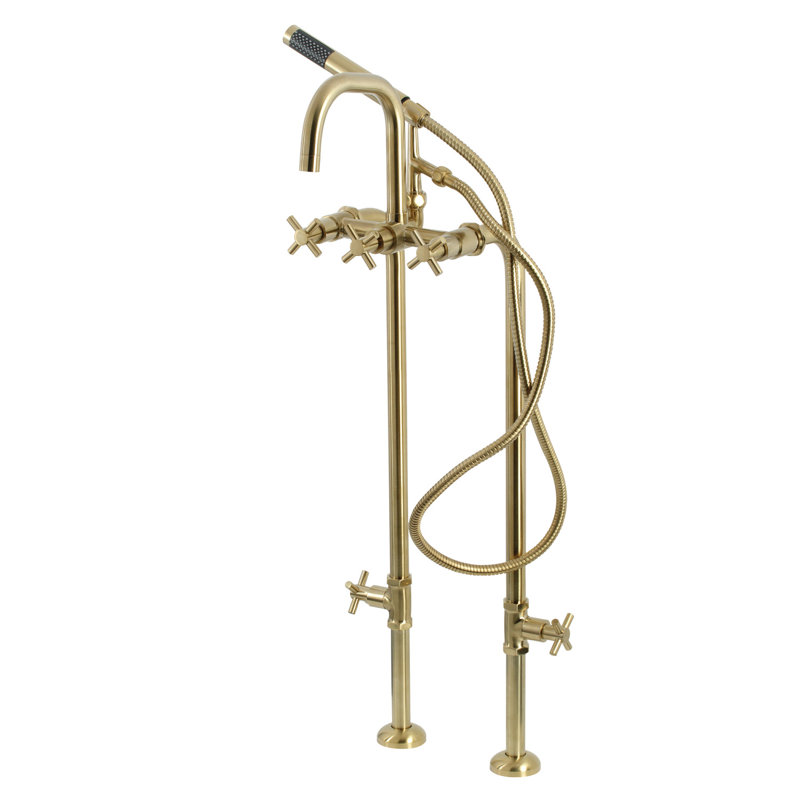 Kingston Brass Concord Freestanding Tub Faucet with Supply Line and Stop Valve, Polished Nickel, Cross Cylinder