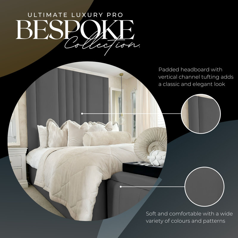 Ottoman Upholstered Bed - Apex Plush Velvet Gas Lift Storage with Headboard, Black, Double (4'6)