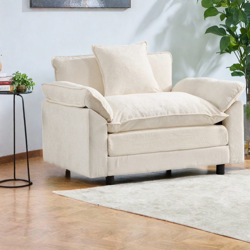 Fauteuils d'appoint modernes, revêtement en chenille beige, structure en bois pour salon
