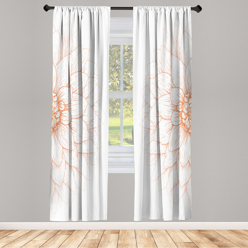 Microfiber Floral Semi-Sheer Rod Pocket Curtain Panels, 28" W x 84" L, Dark Orange