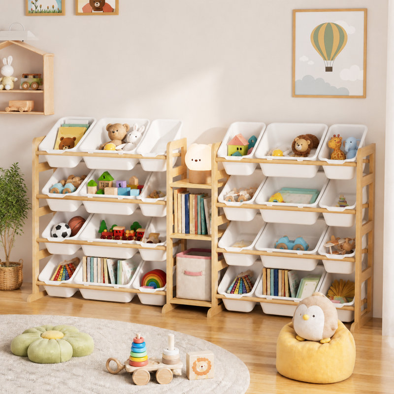 Toy Storage Organizer with 3 Shelves & 24 Bins, Kids Bookshelf Bookcase, Toy Bin Shelf for Playroom & Bedroom Organization & Decor