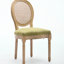 Chaises de salle à manger de style français antique, structure en hévéa massif peint, couleur olive, dossier en lin, idéales pour 2 personnes avec un bon soutien.