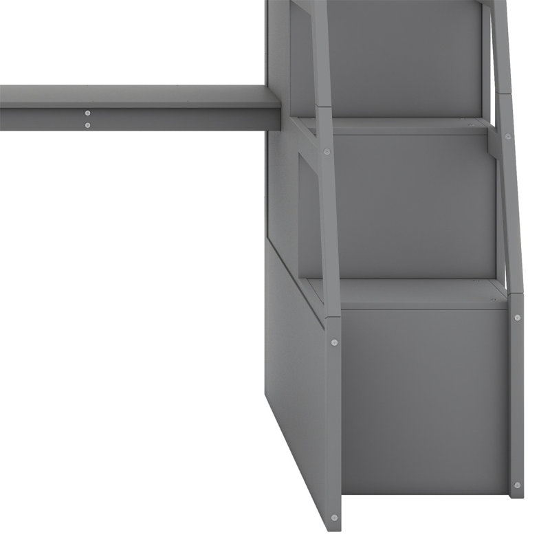 Lit mezzanine simple avec tiroirs Jeffree Kids, gris, Full