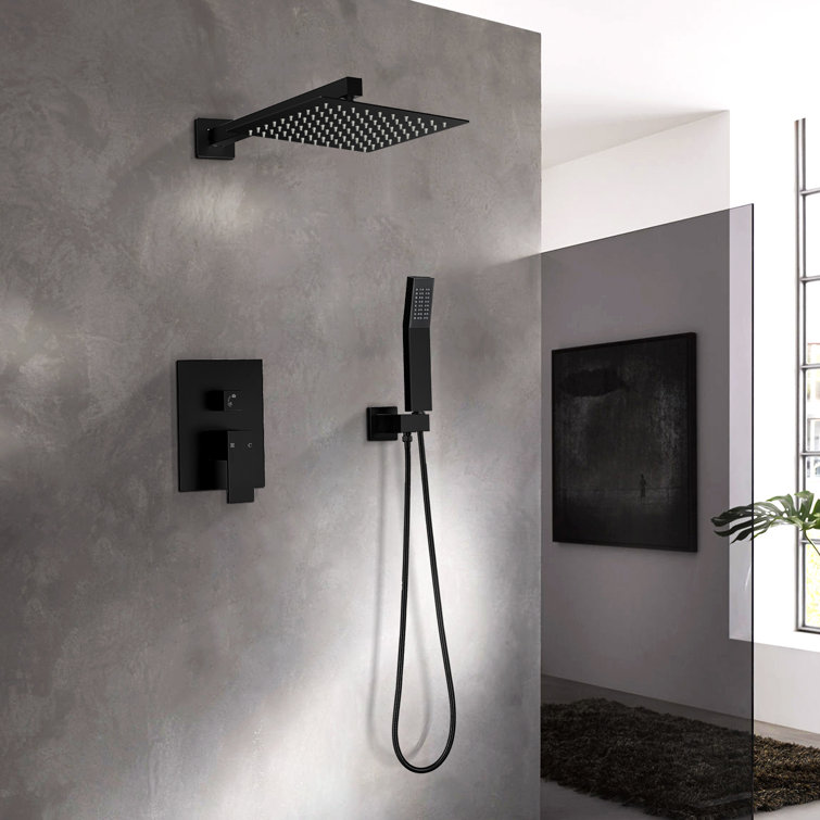 Wall Mounted Shower Head System 12 Inch Stainless Steel Square Rainfull Shower Combo with Valve