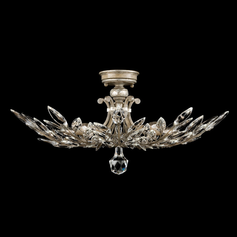 Crystal Laurel Semi Flush Mount, Antique Silver Leaf